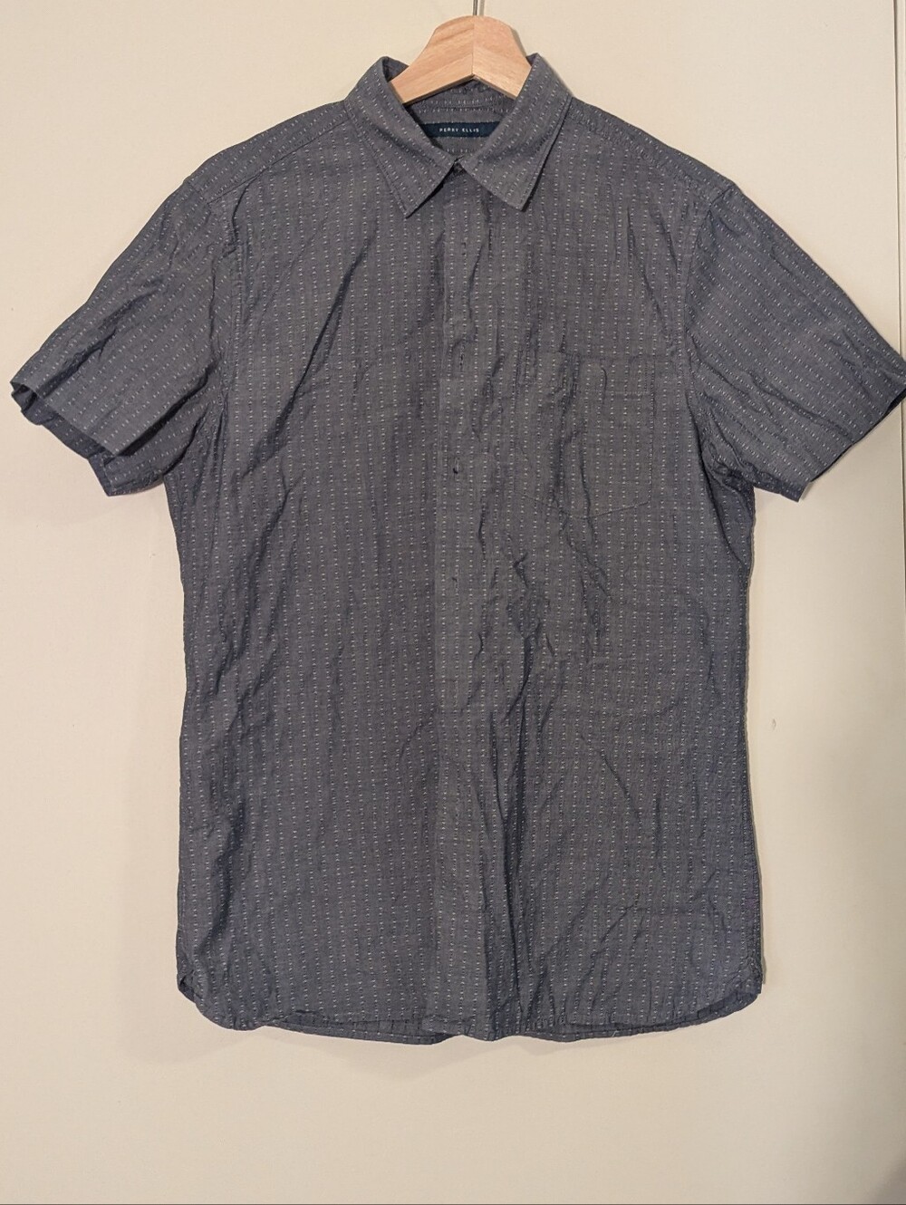 Men's Short-Sleeve Button-Up Shirt - Blue, S